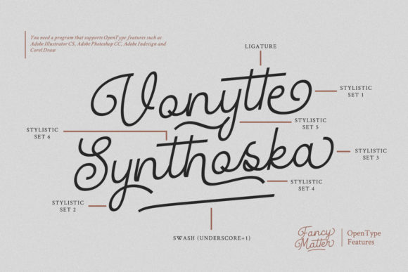 Black lettering "Vonytte Synthoska" in script font on a gray background.