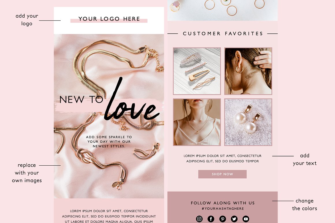 Set of images of marvelous email design template for jewelry stores.