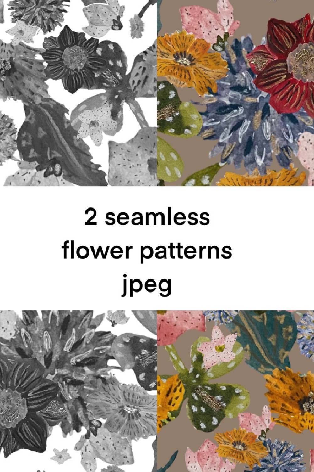 2 Seamless Flower Patterns JPEG pinterest image.
