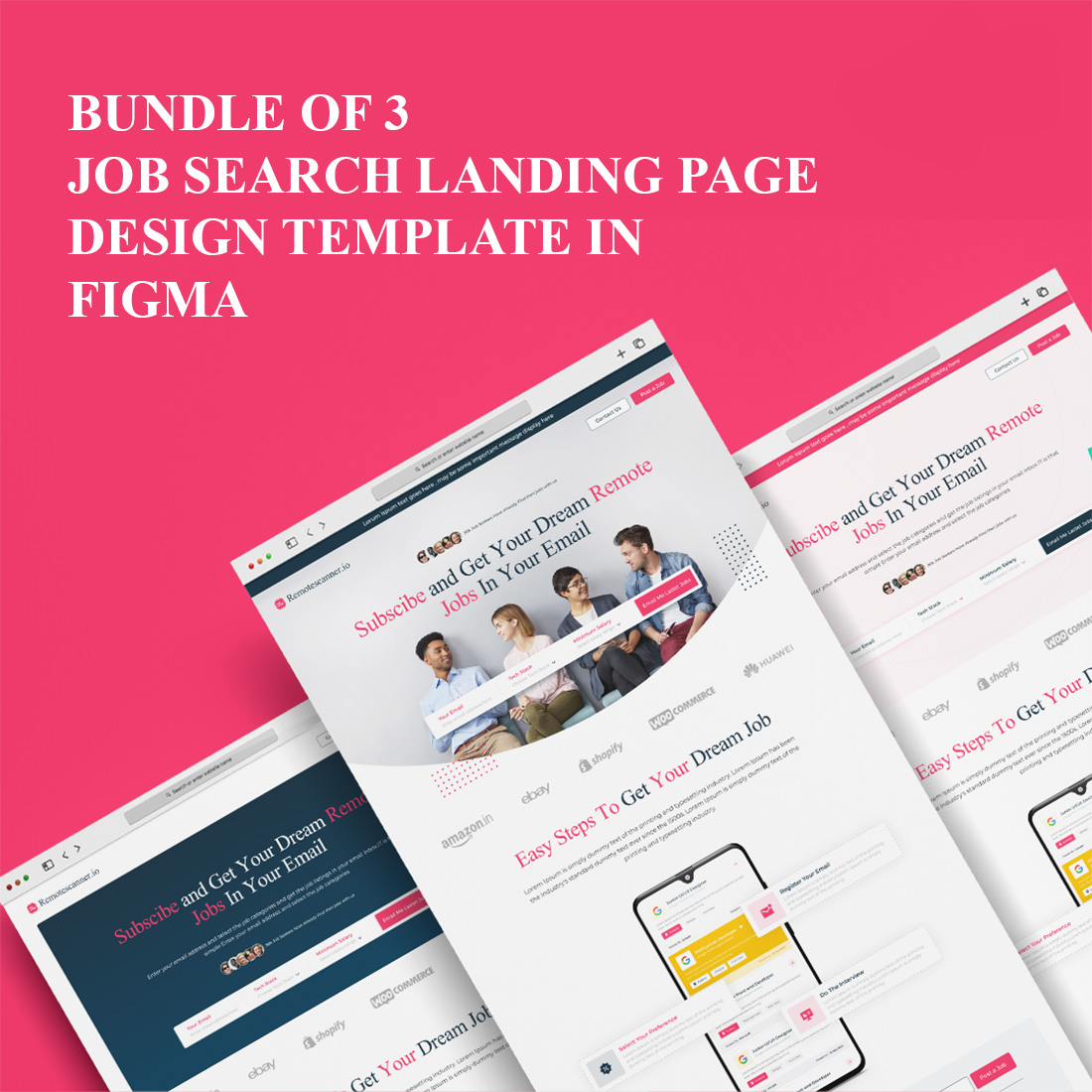 Bundle of 3 Job Search Landing Page Design Template in Figma in Just $8 cover image.