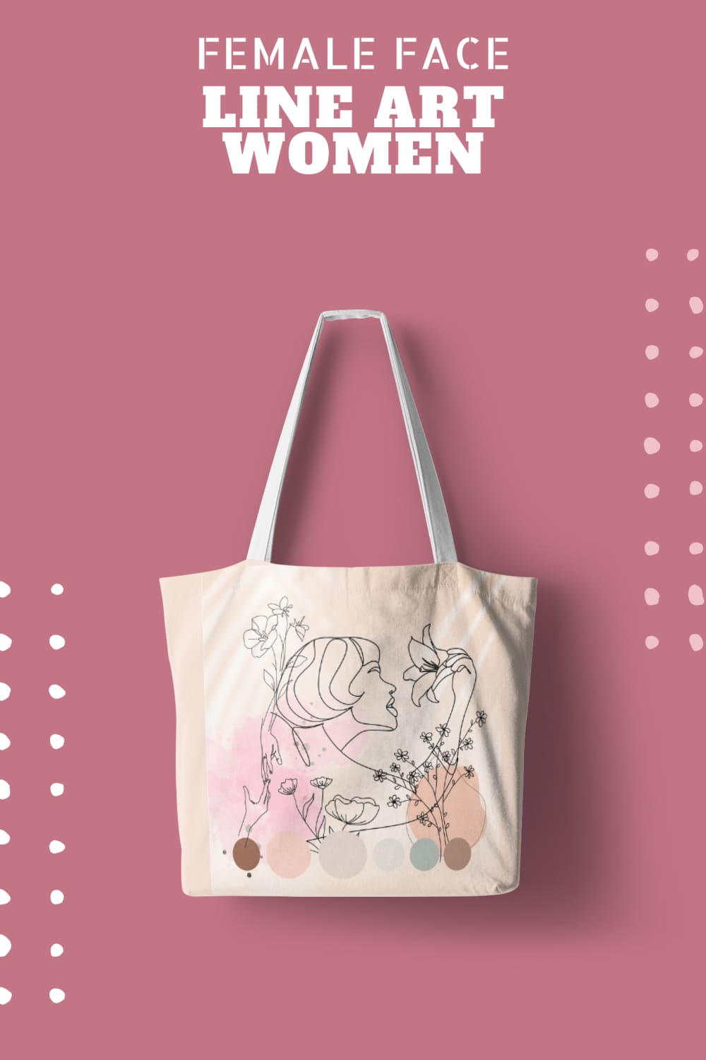 Image of a bag with an irresistible print of a woman's face line art.