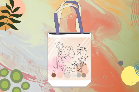 Stylish eco bag with the delicate women illustration.