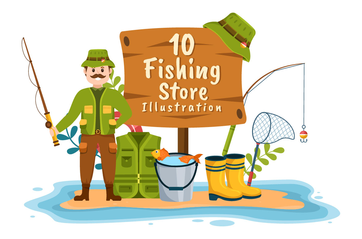 Gorgeous cartoon image of fishing accessories.