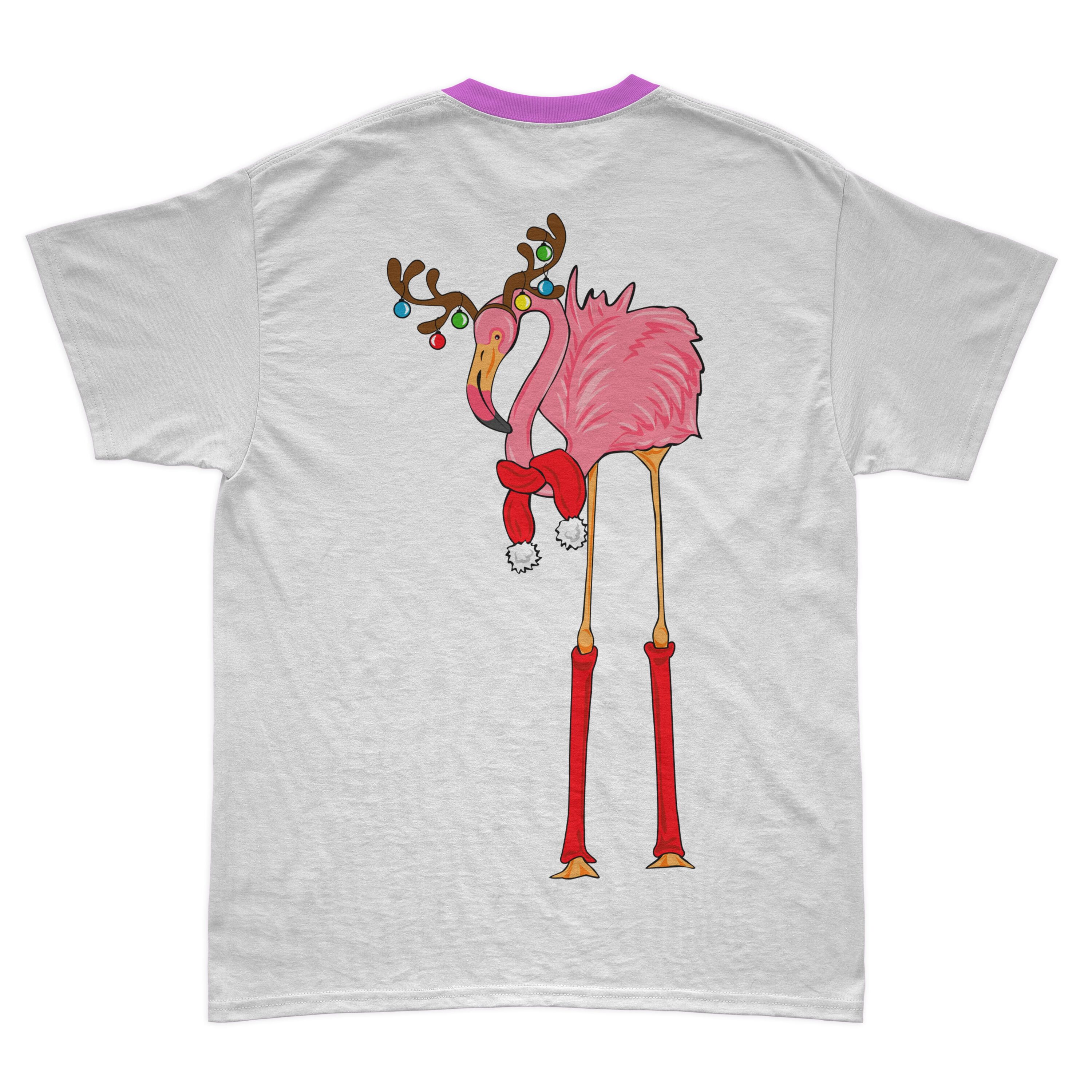 Funny Christmas flamingo on the white t-shirt.