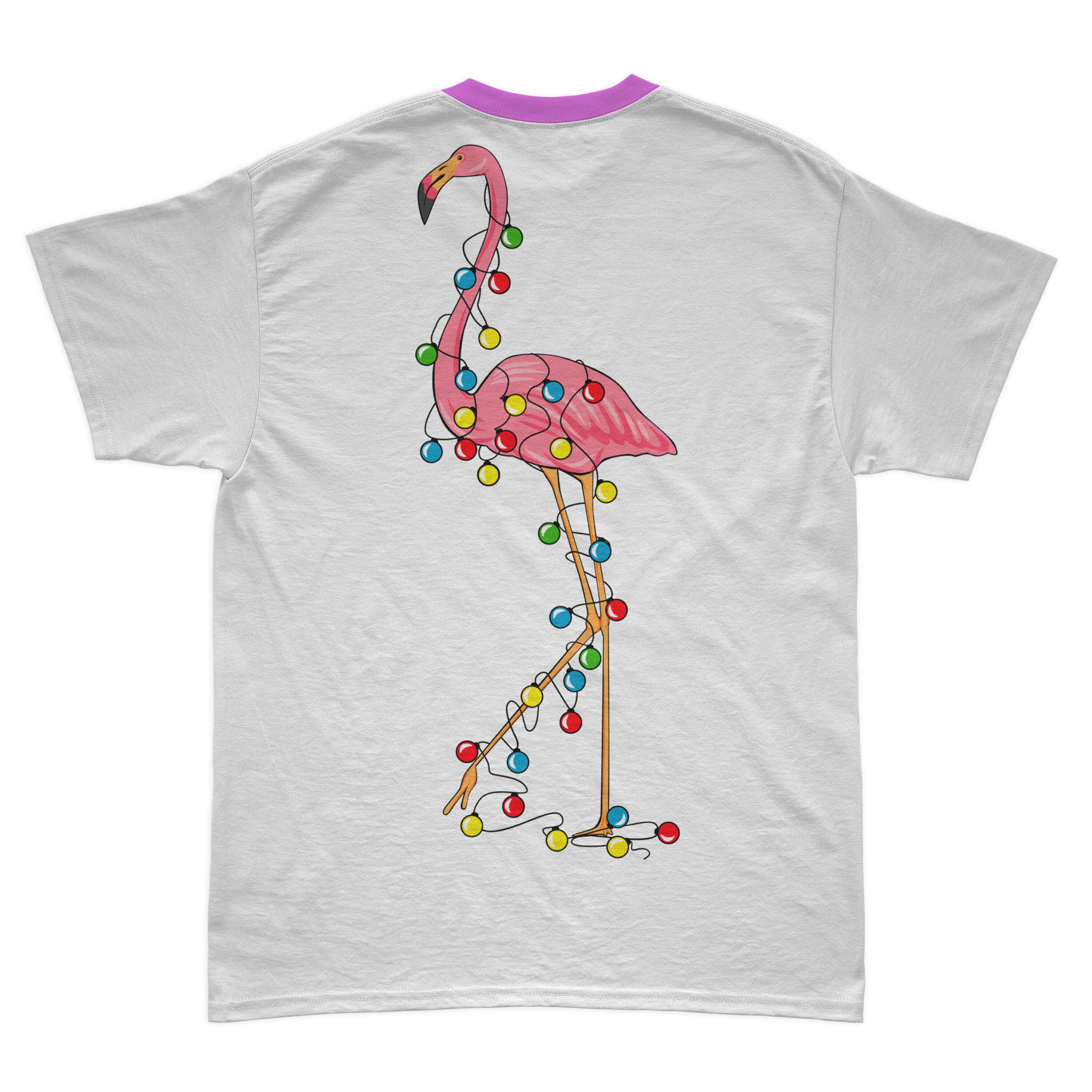 Christmas flamingo in a garland.