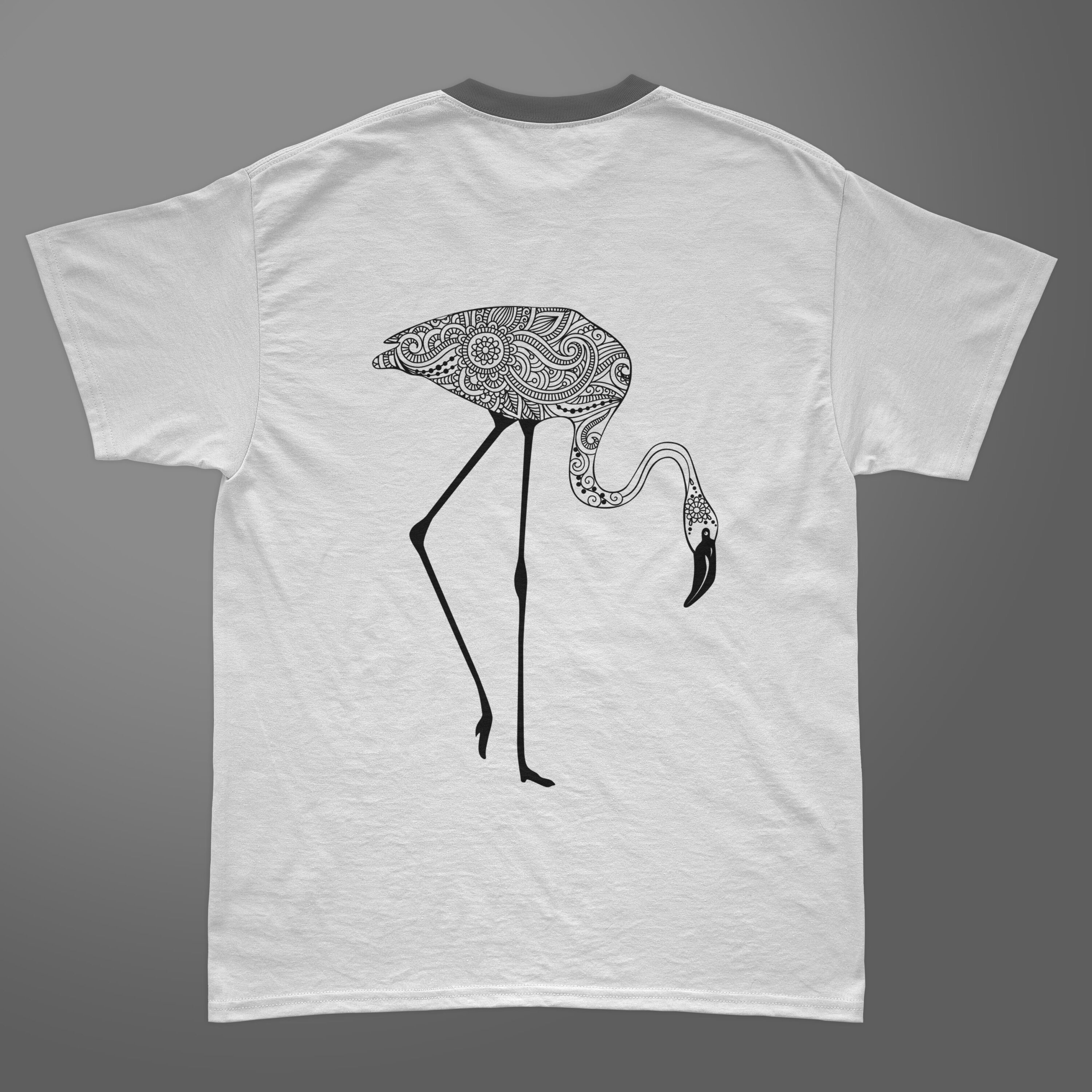 Head flamingo gown on the white t-shirt.