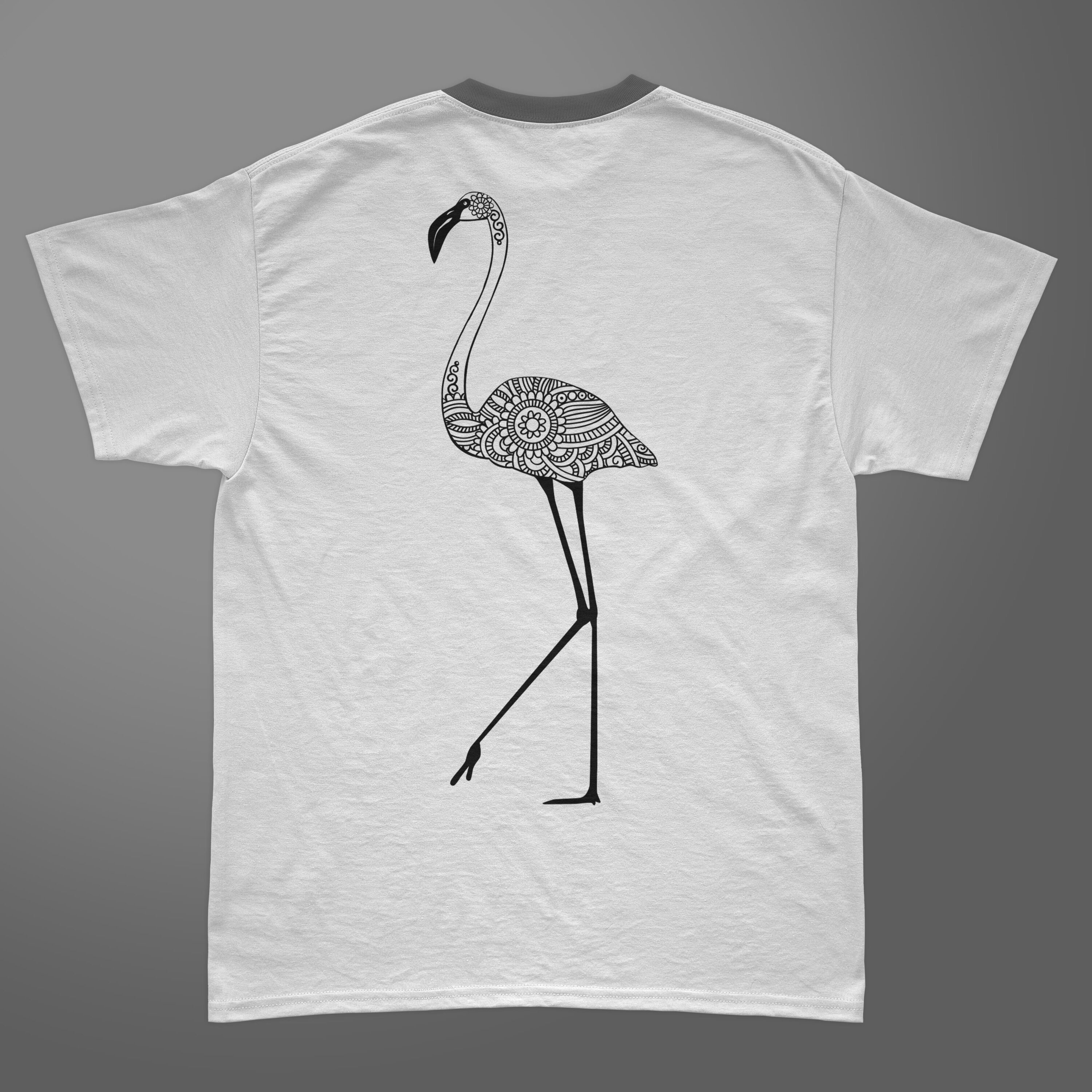 Classic flamingo mandala on the t-shirt.