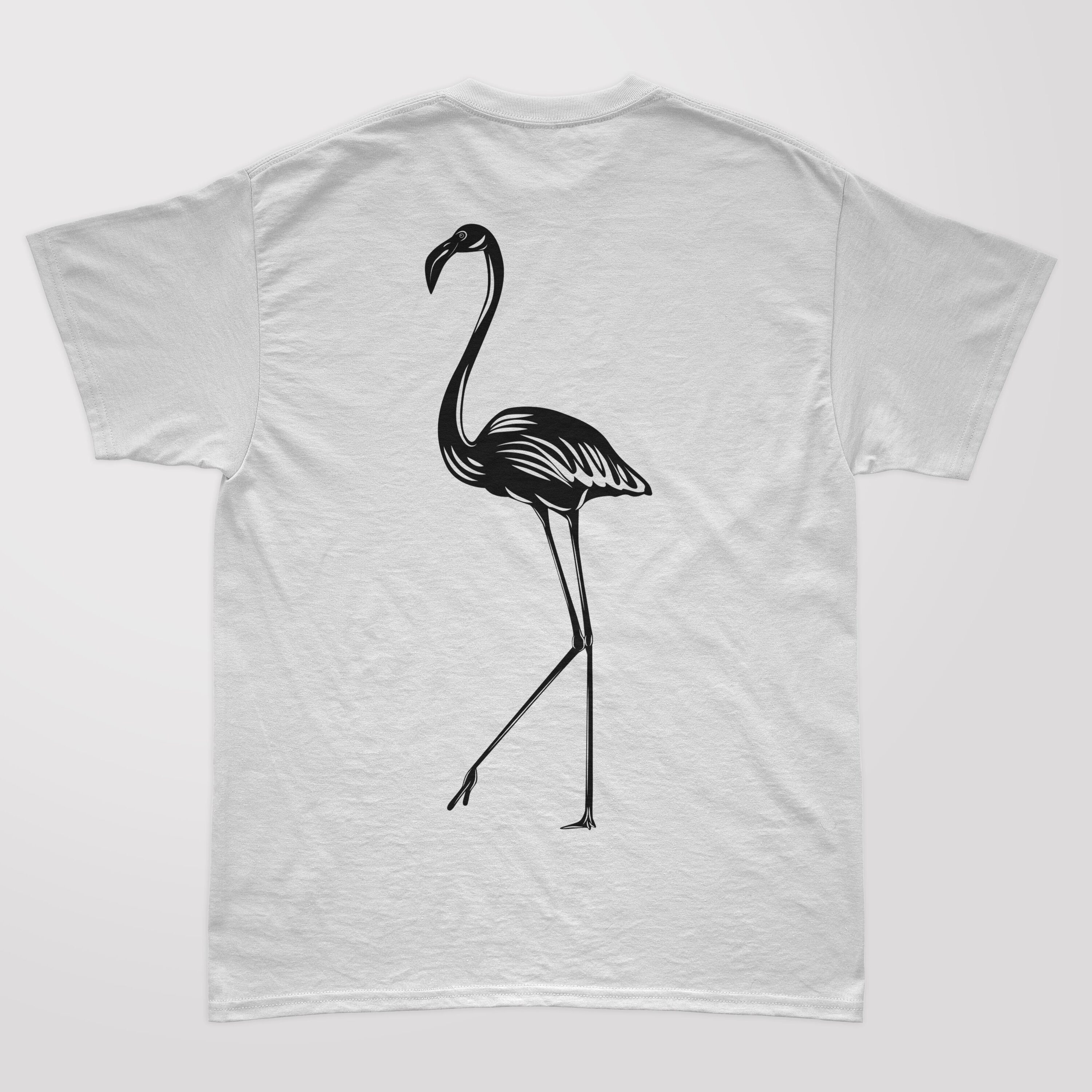 High quality silhouette flamingo on the white t-shirt.