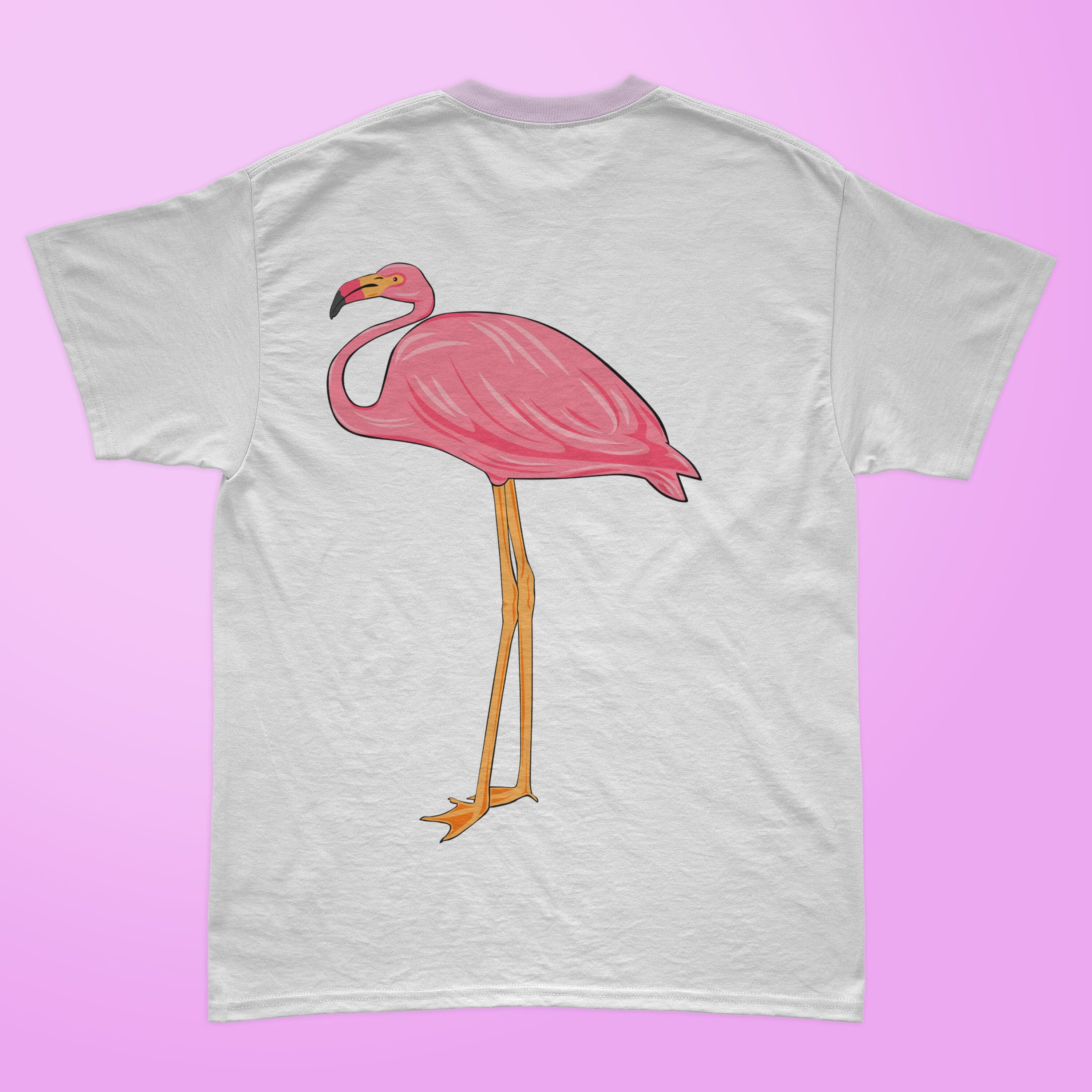Flamingo looks angry on this white t-shirt.