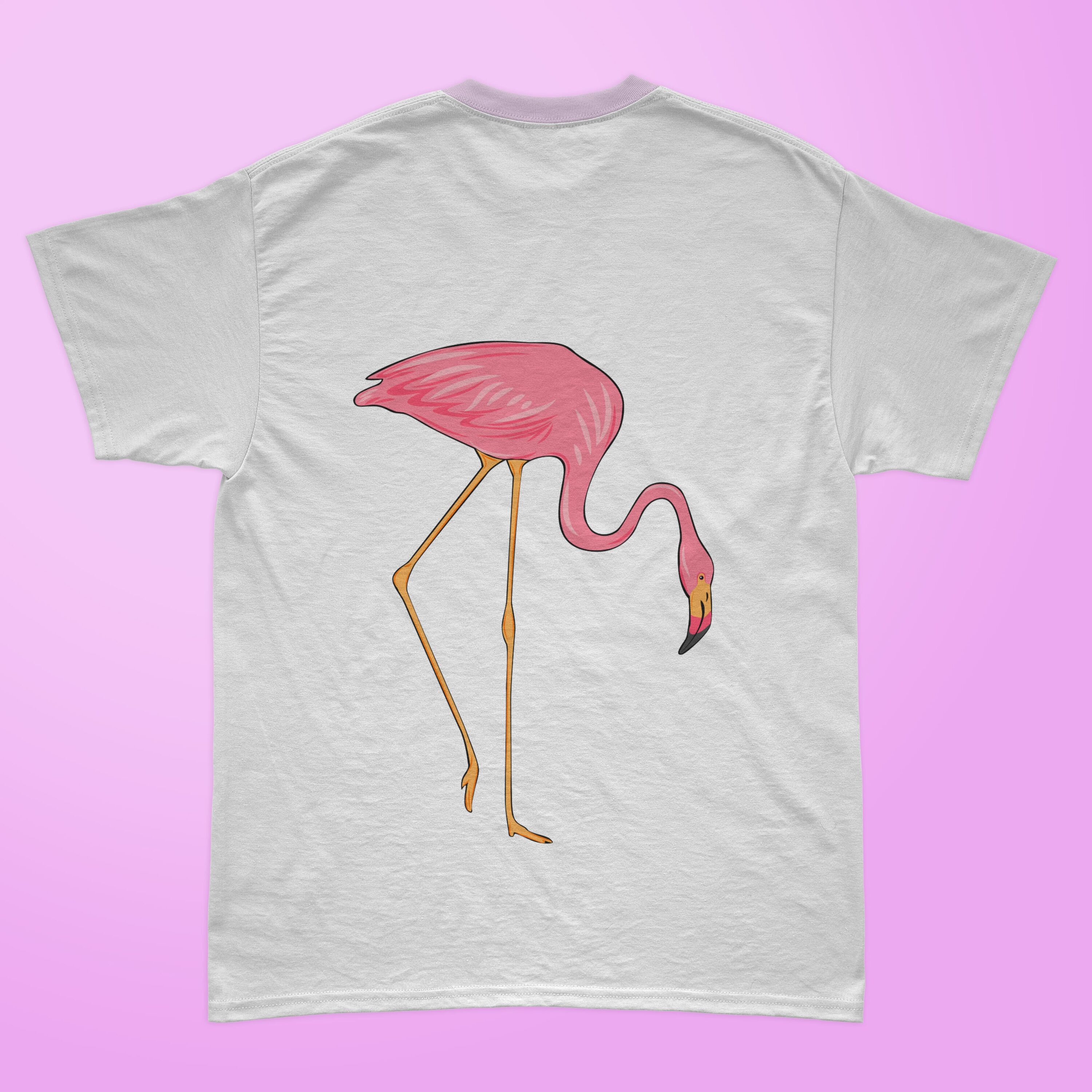 Classic flamingo on the white t-shirt.