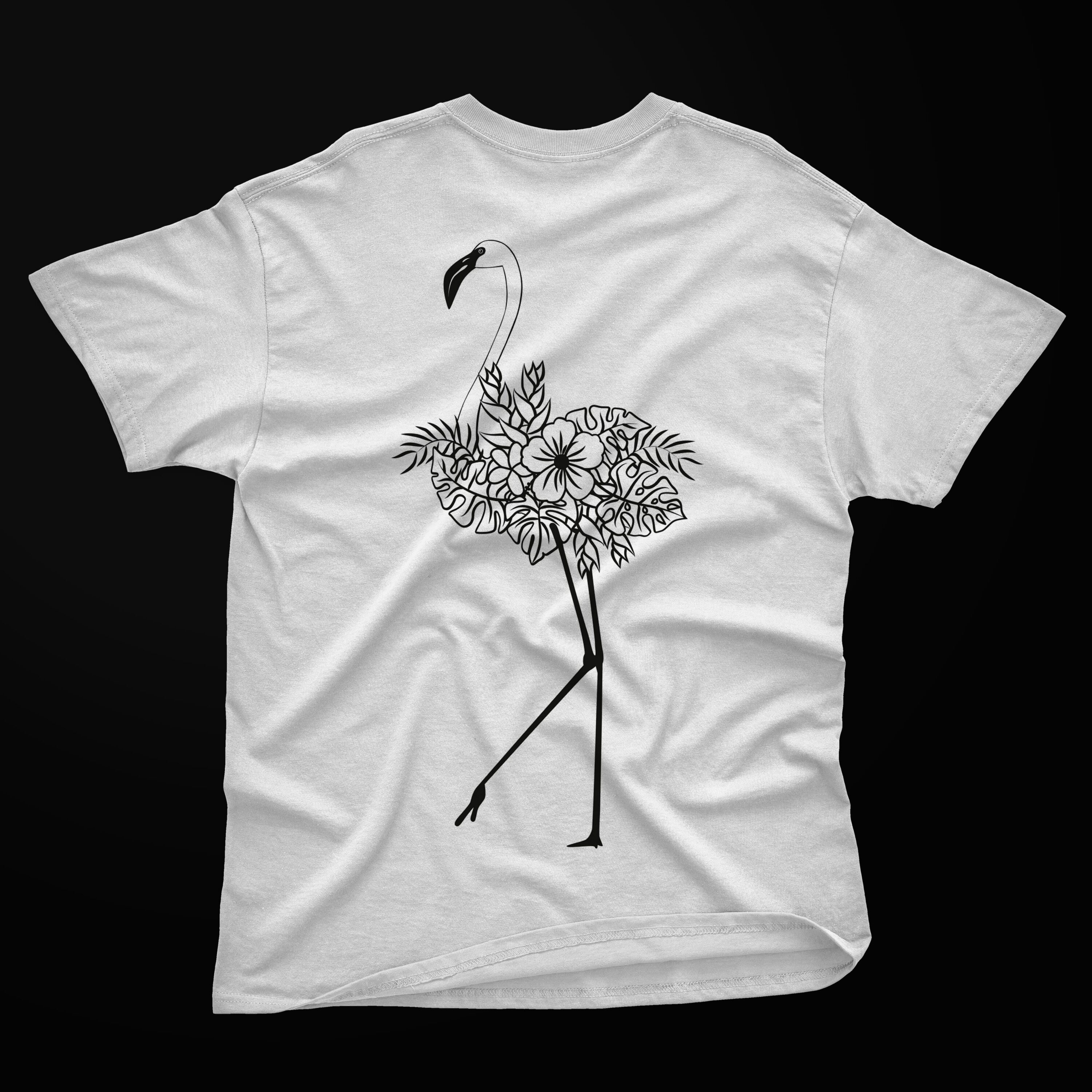 White t-shirt with the floral flamingo.