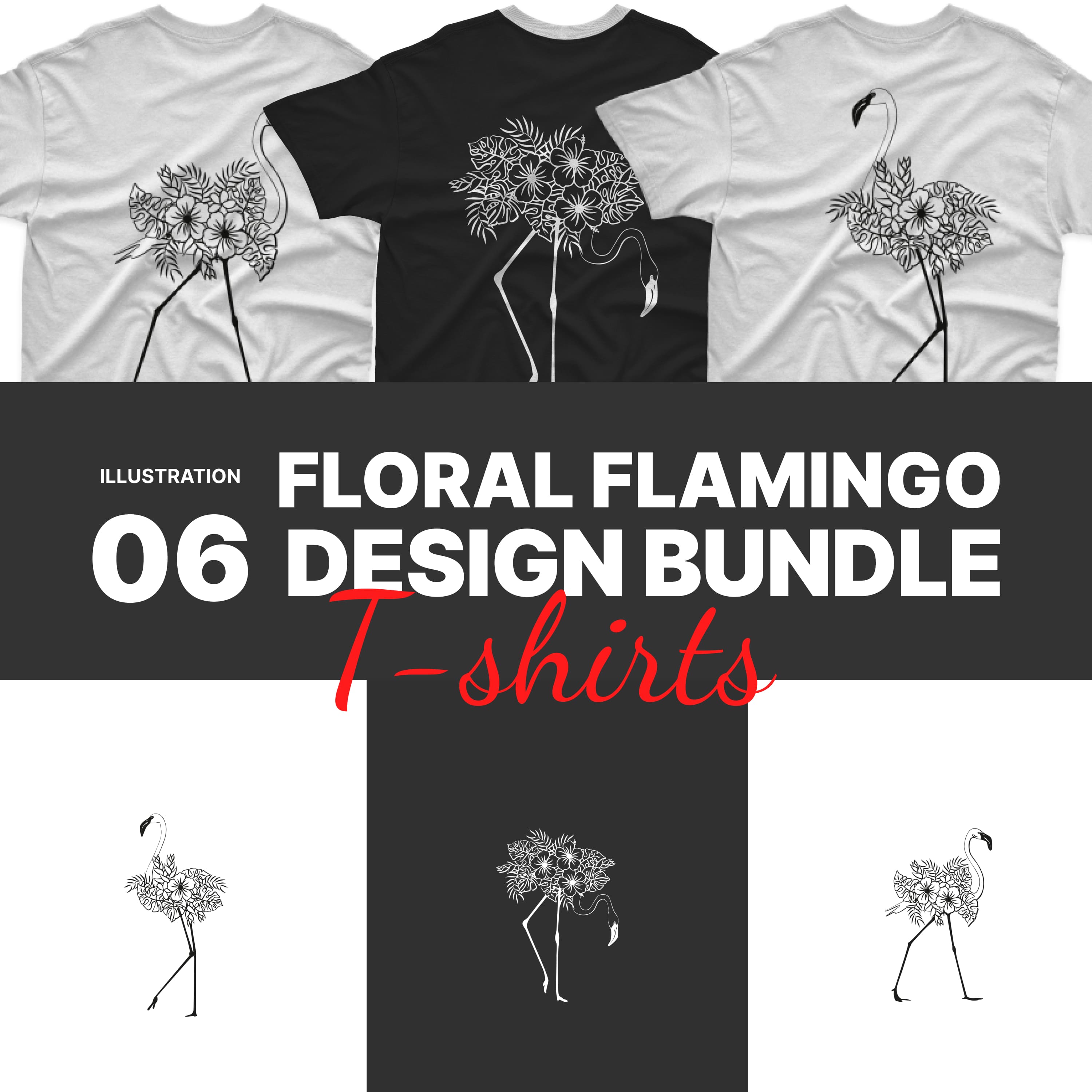 Floral Flamingo SVG T-shirt Designs Bundle.