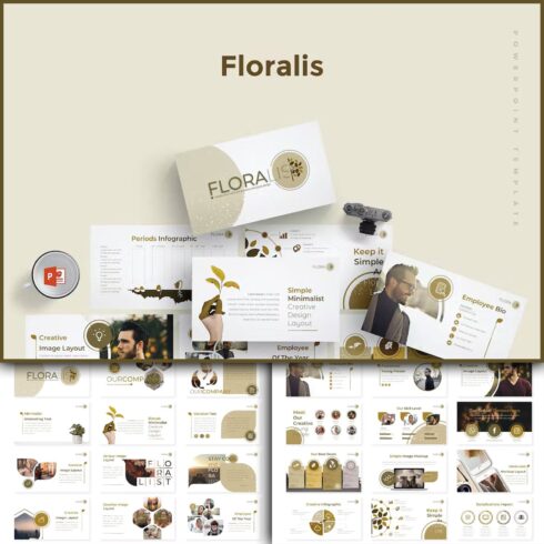 Set of images of irresistible presentation template slides on the topic of floristry.