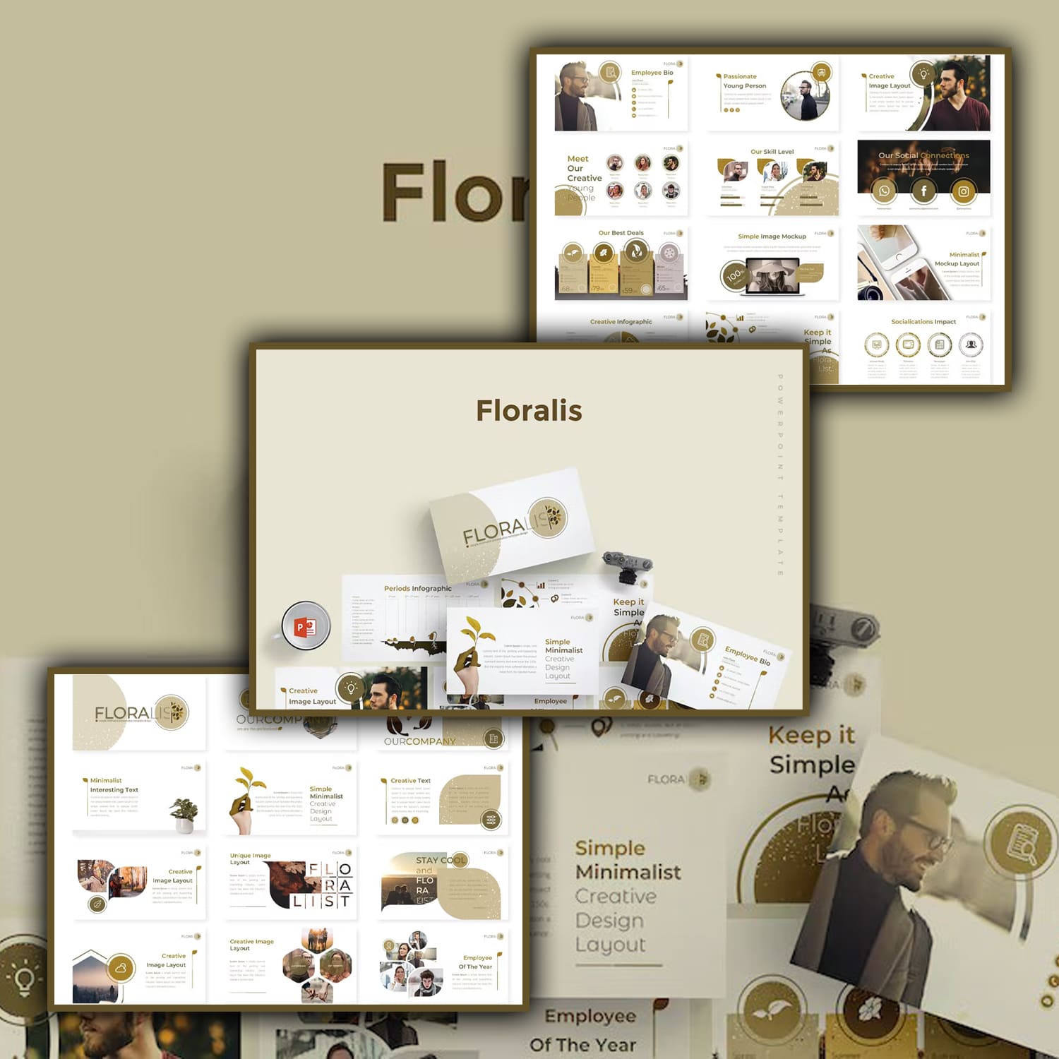 Collection of images of enchanting slides of the presentation template on the theme of floristry.
