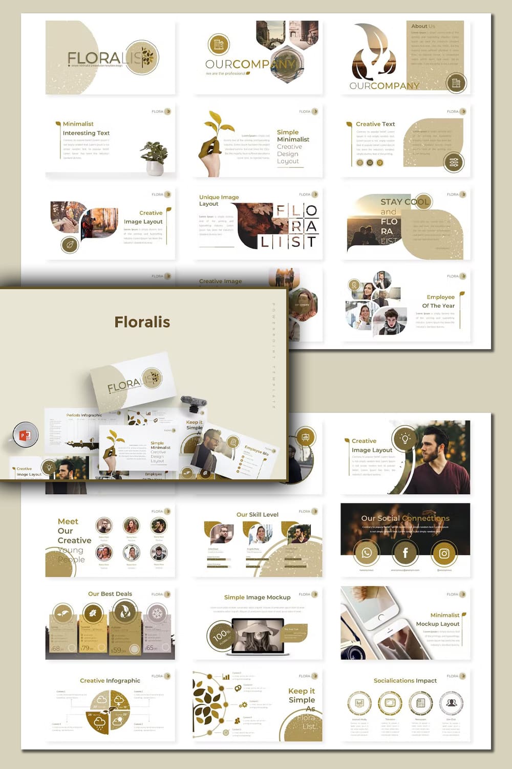 A selection of images of amazing presentation template slides on the theme of floristry.