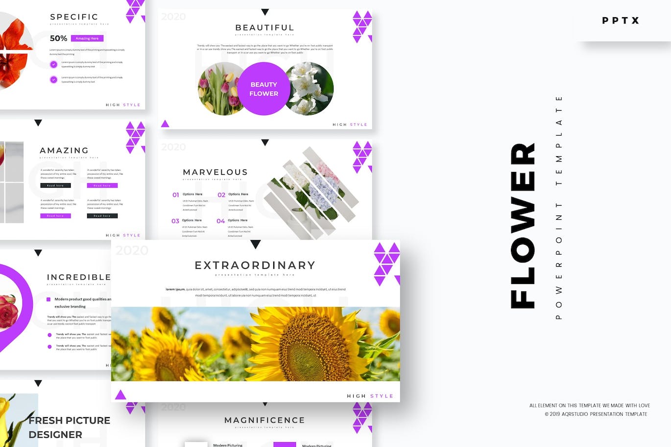 A selection of images of elegant flower-themed presentation slides.