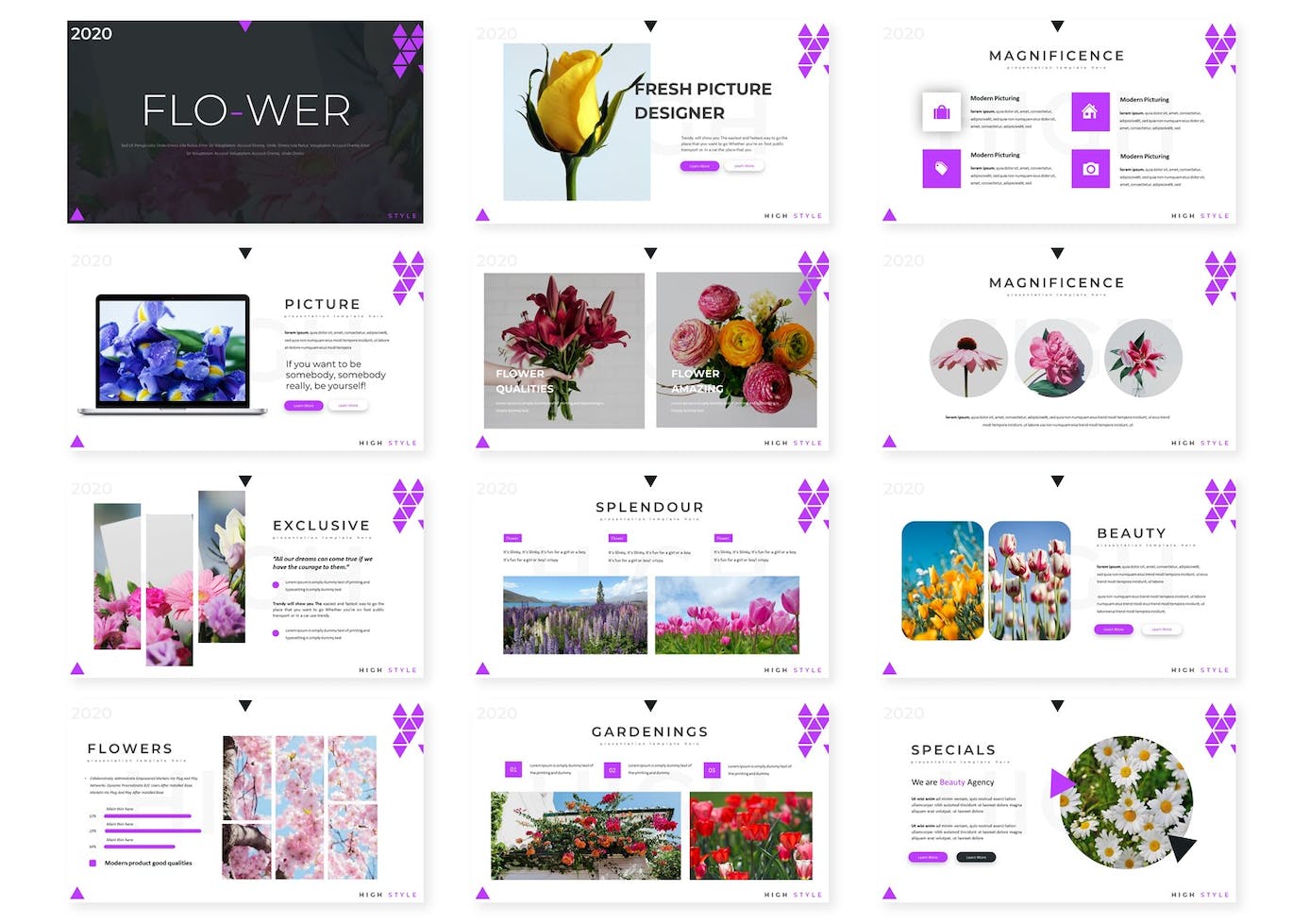 An image pack of irresistible flower-themed presentation slides.
