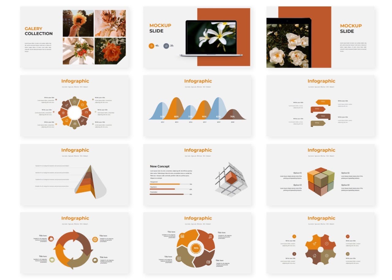 Pack of images of adorable presentation template slides on the theme of flowers
