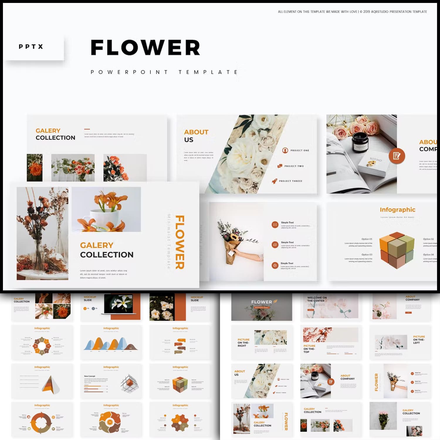 A selection of images of amazing presentation template slides on the theme of flowers.
