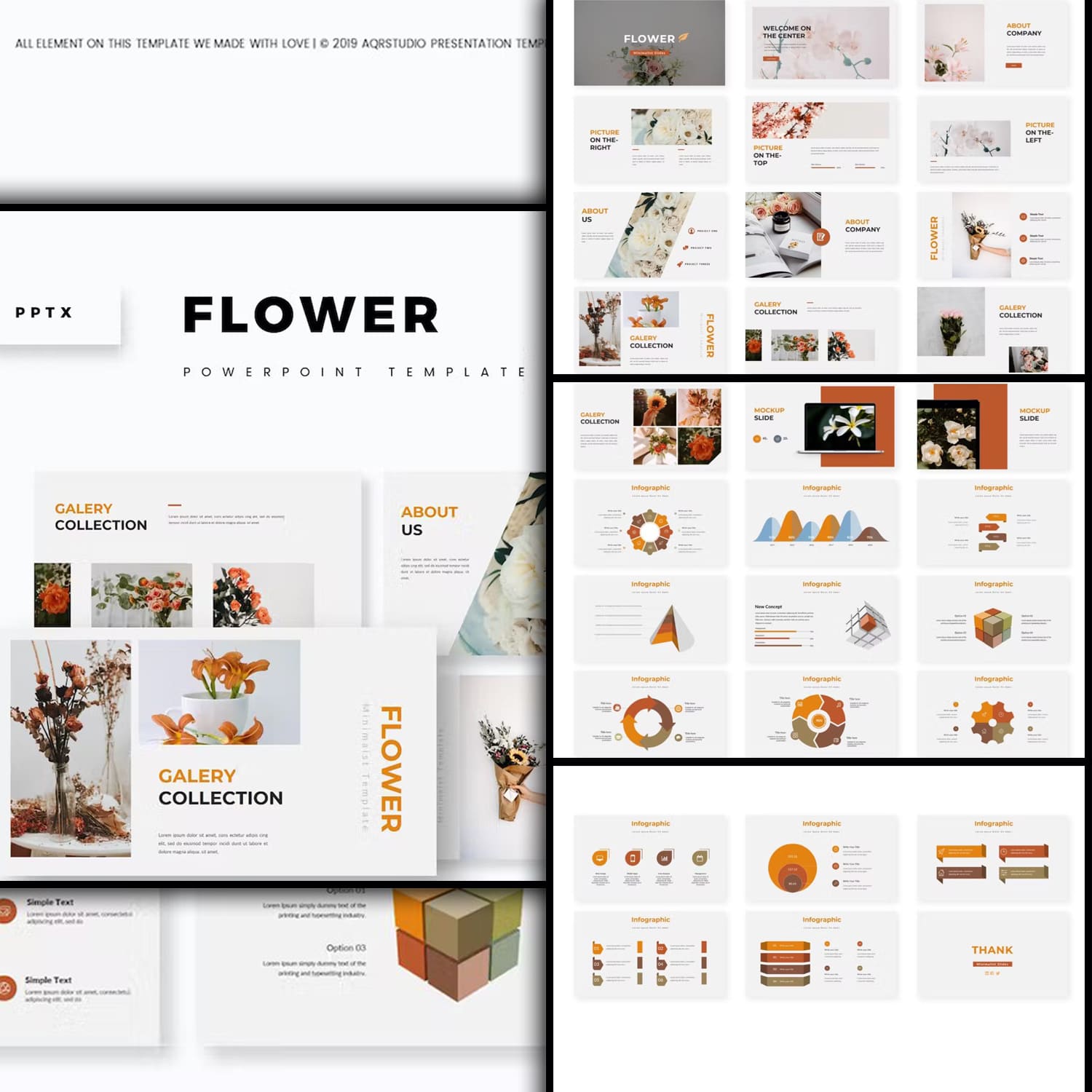 Pack of images of adorable presentation template slides on the theme of flowers.