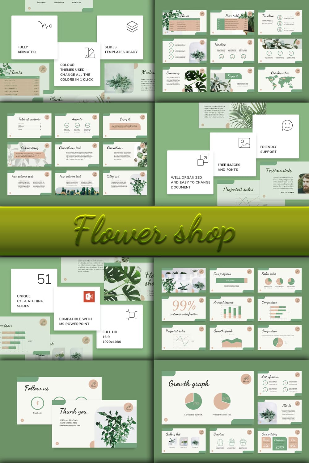 Flower Shop PowerPoint Presentation Template - pinterest image preview.