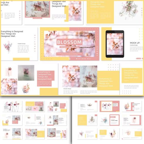A selection of images of adorable presentation template slides on the theme of flowers.