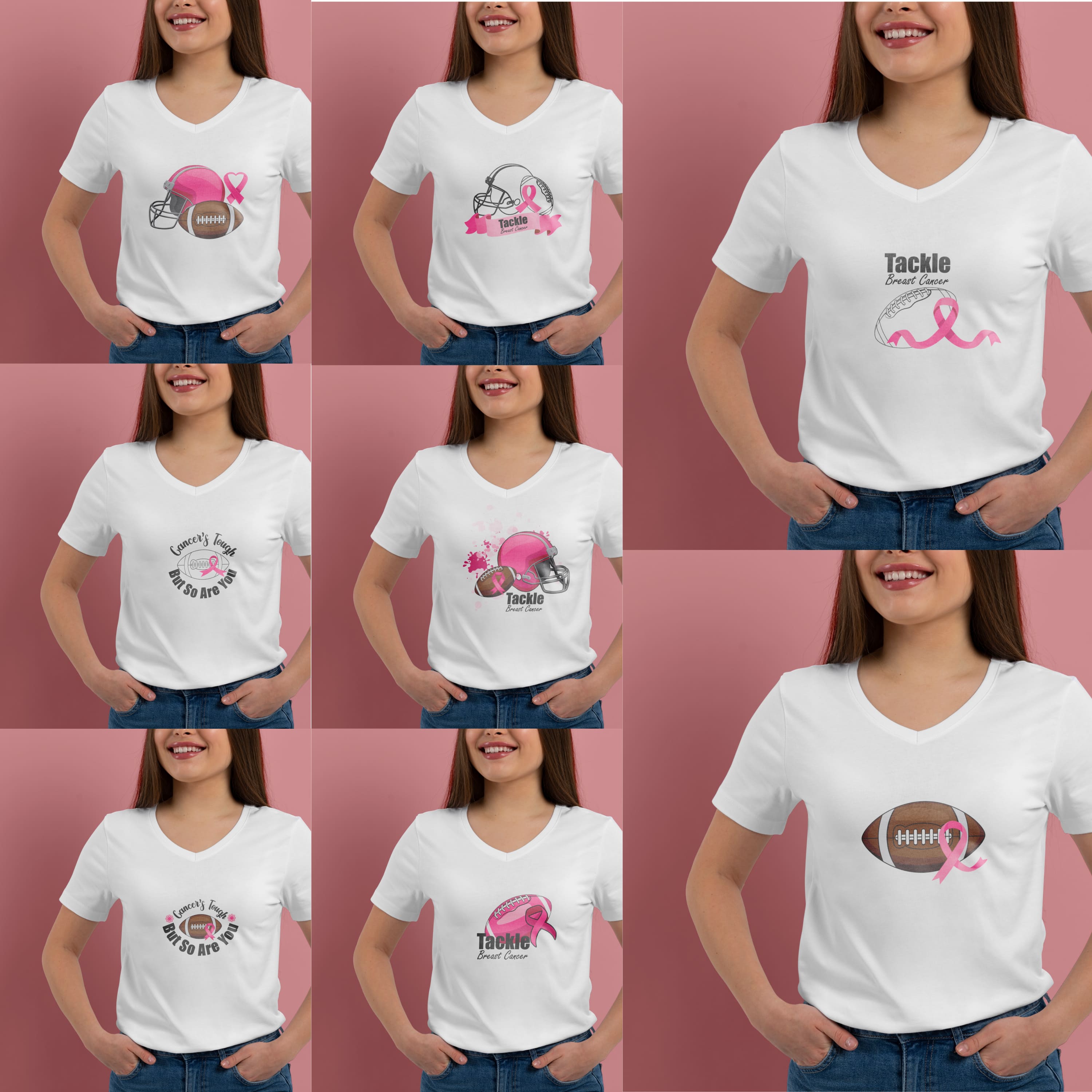 football breast cancer SVG T-shirt Designs Bundle cover.