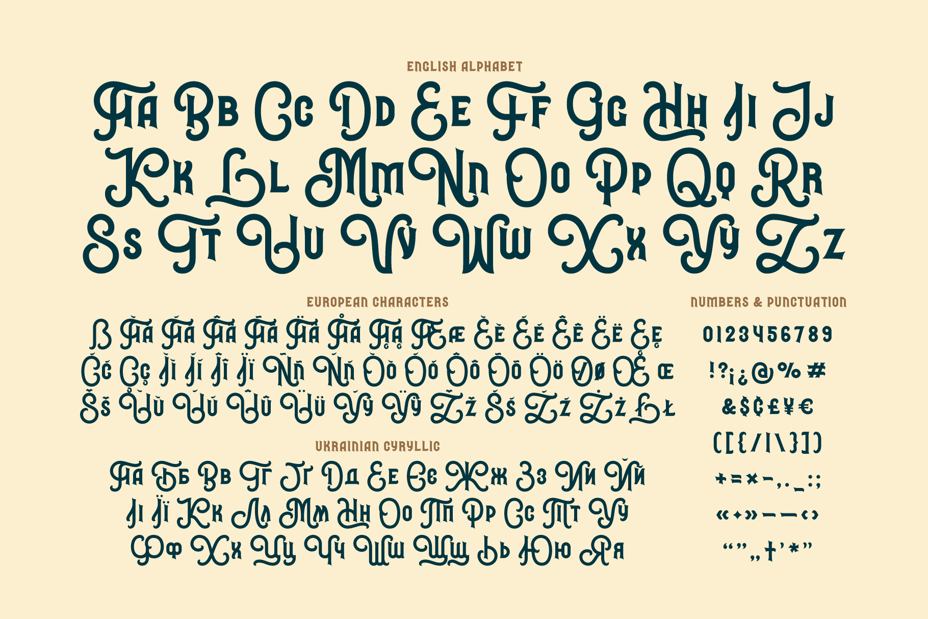 Fortune Vintage Font alphabet preview.