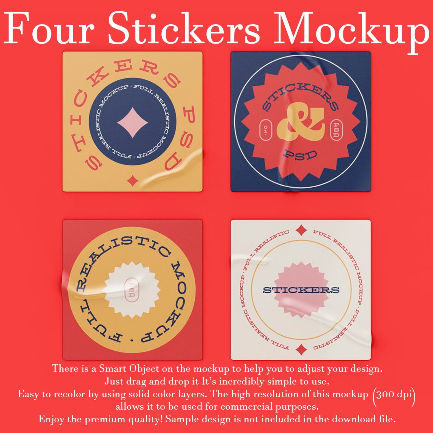 Set of colorful stickers on red background.