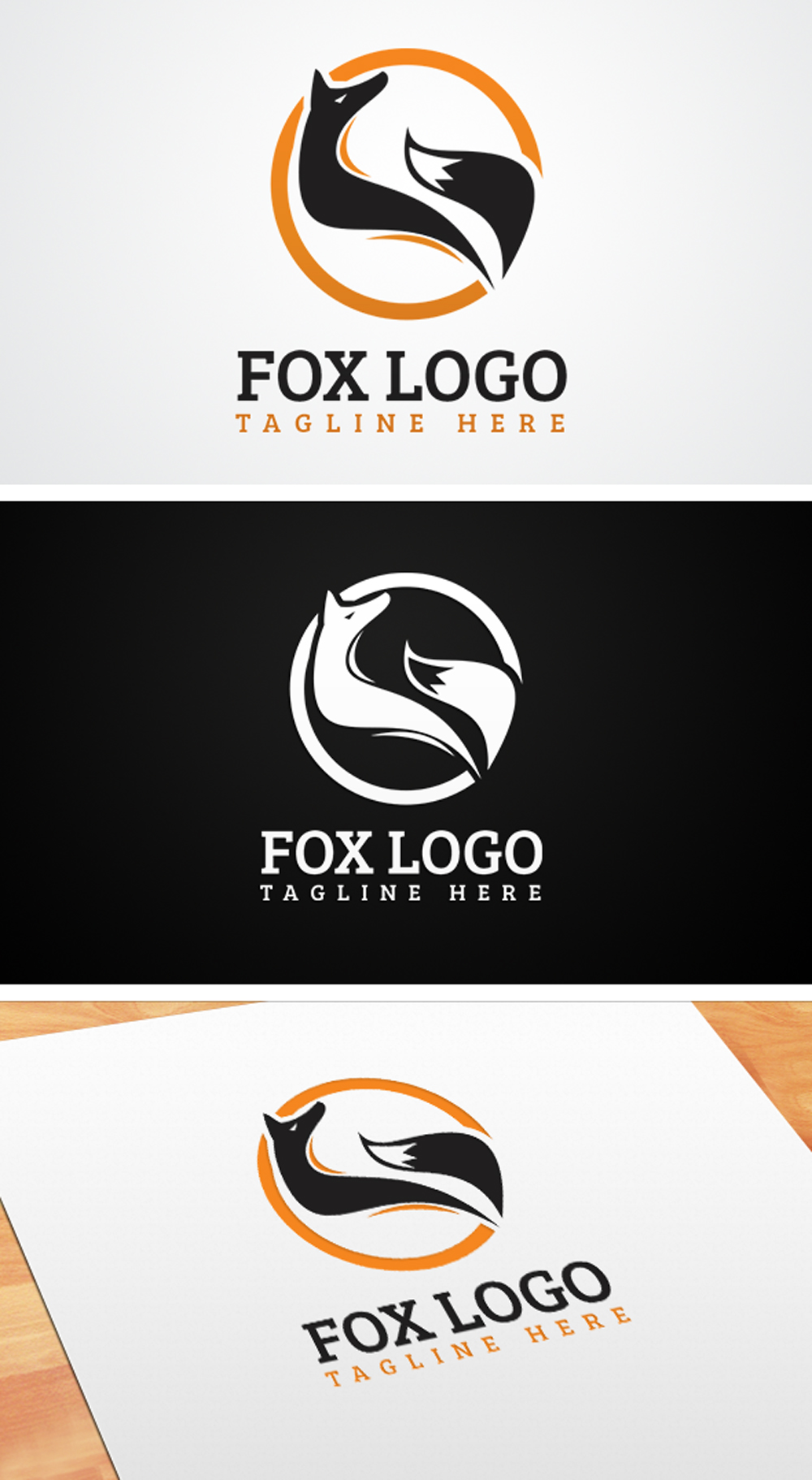 The picture shows the variability of the logo type with a fox.