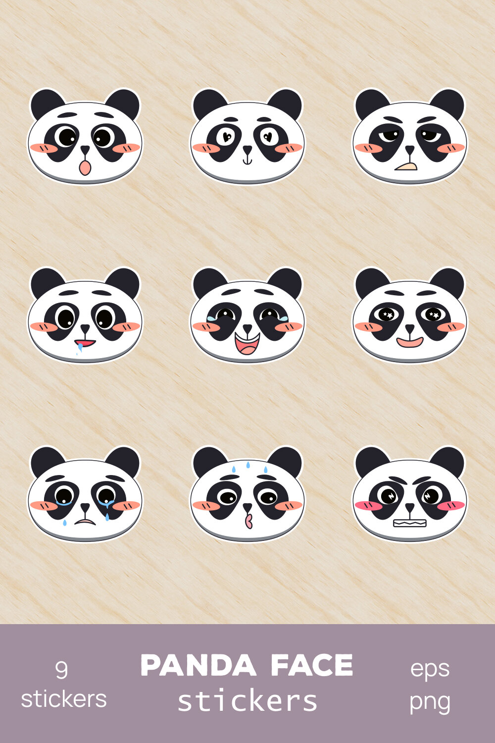Panda Face Stickers pinterest image.