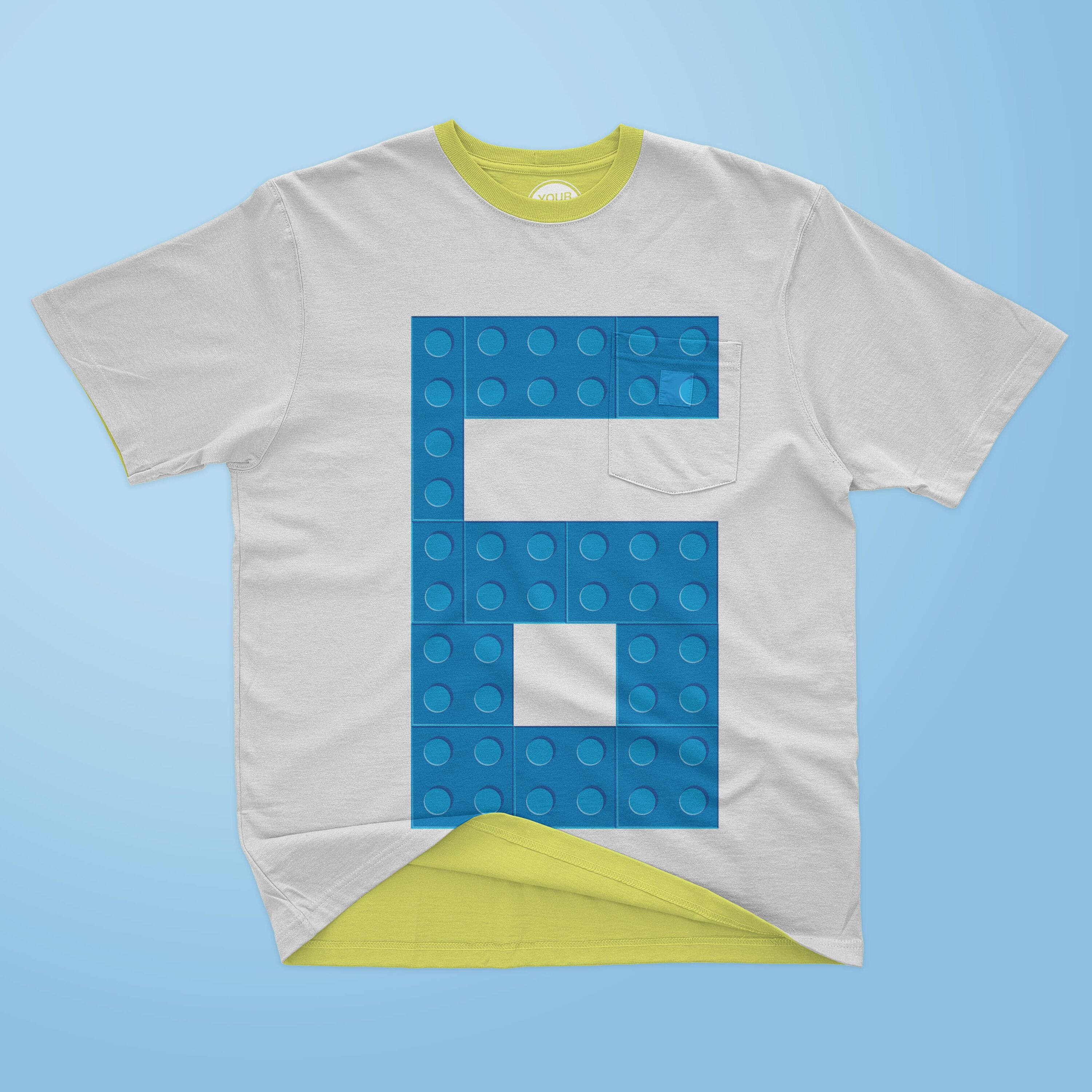 Number 6 made from blue lego bricks - t-shirt design.