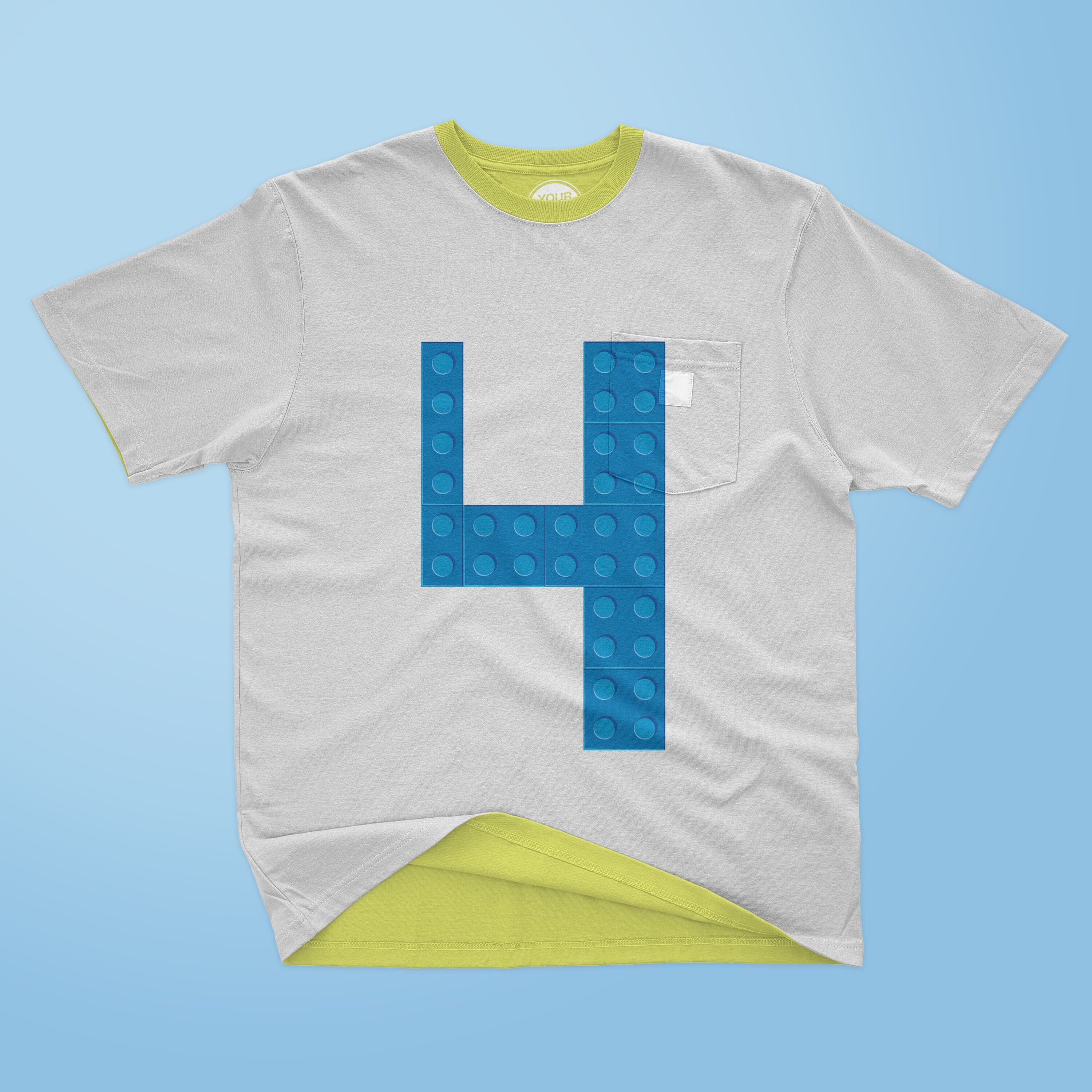 Number 4 made from blue lego bricks - t-shirt design.