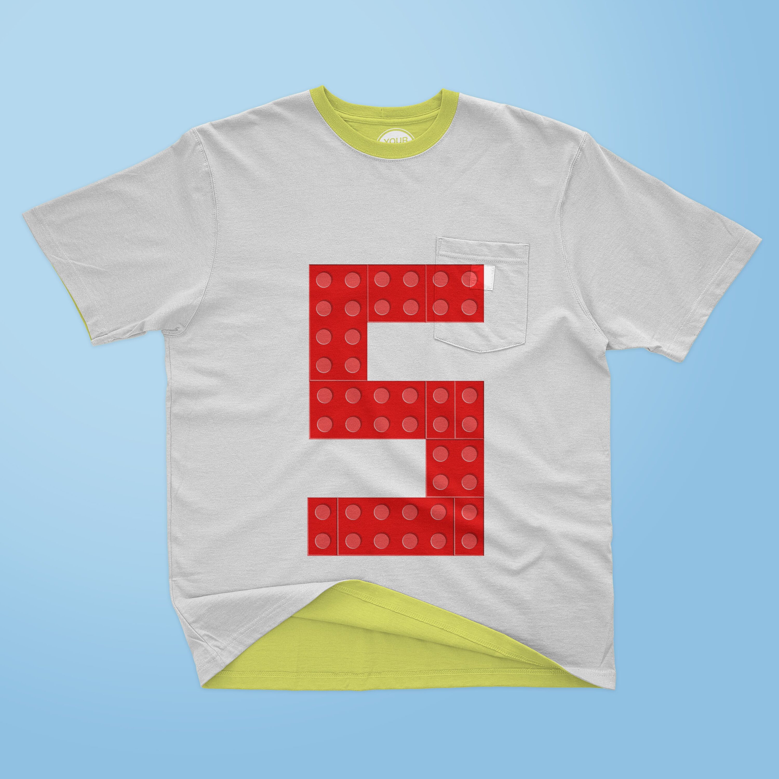 Number 5 made from red lego bricks - t-shirt design.