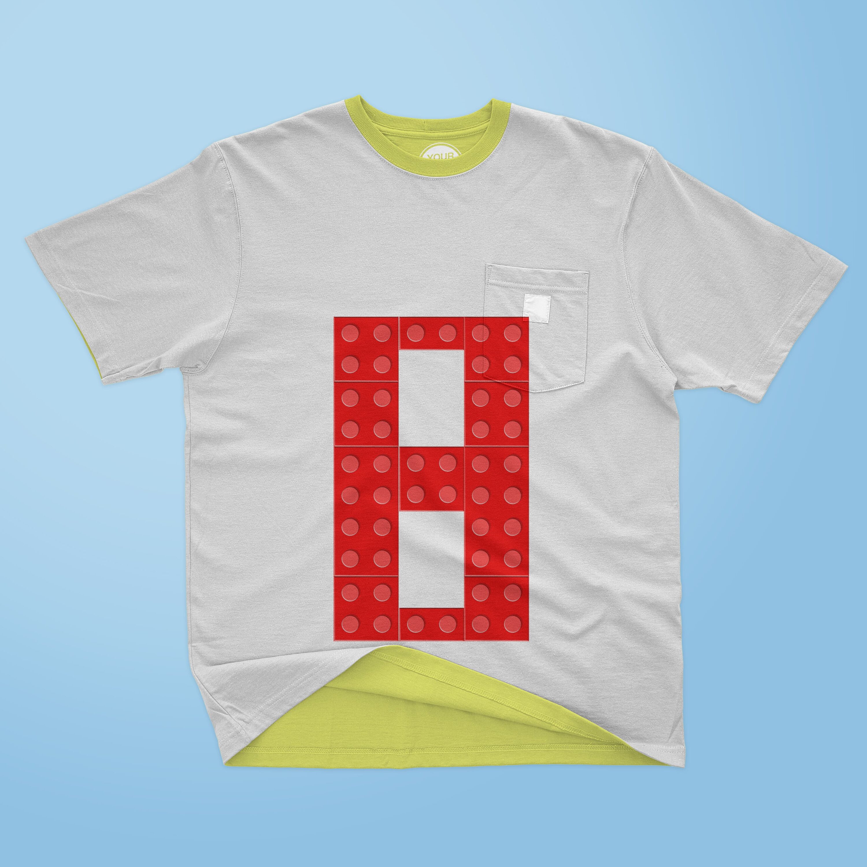 Number 8 made from red lego bricks - t-shirt design.