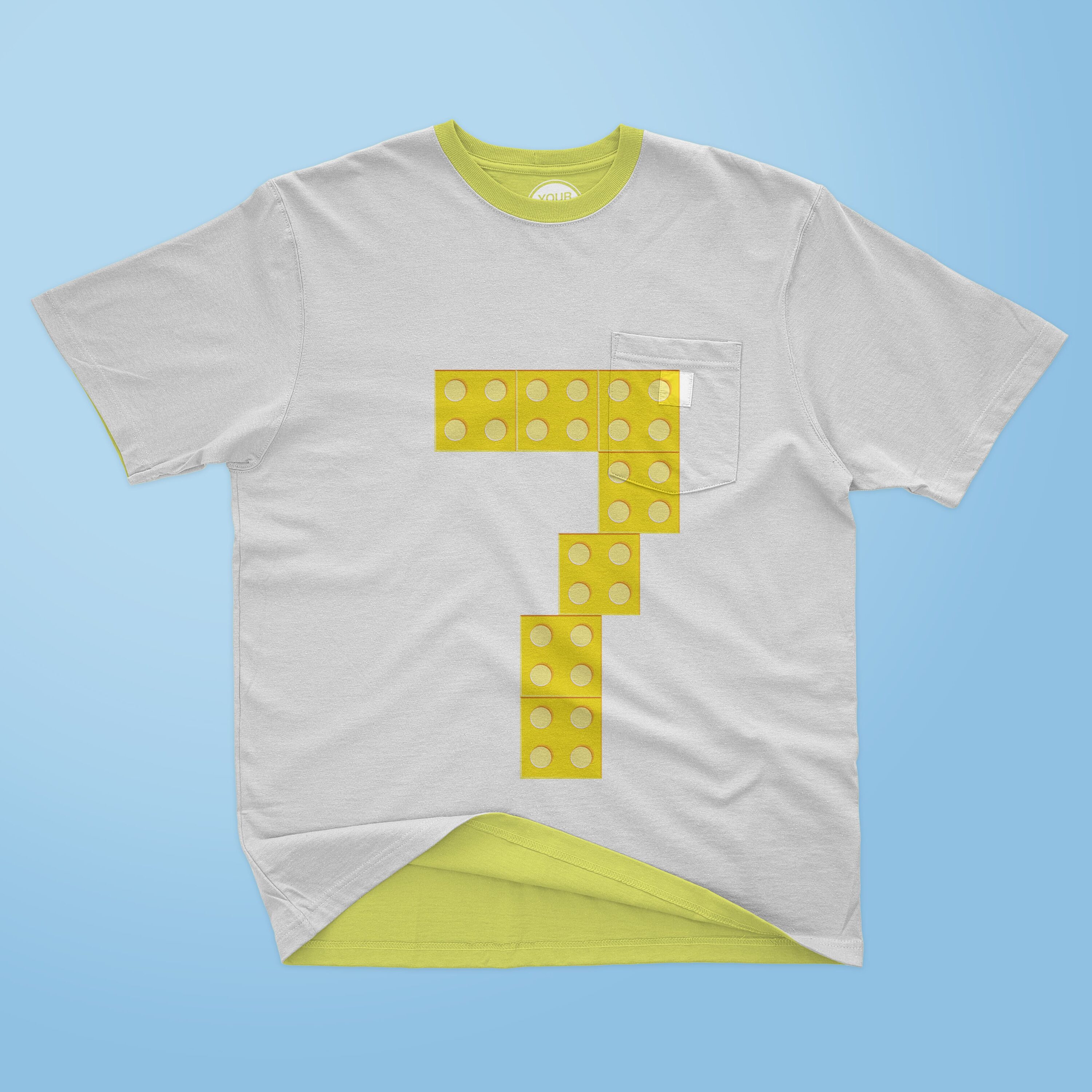 Number 7 made from yellow lego bricks - t-shirt design.