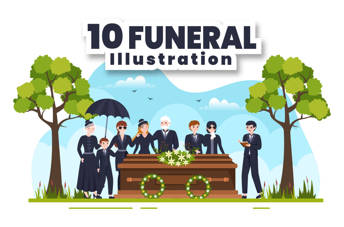 Unique cartoon image of a funeral ceremony.