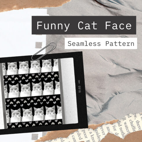 Funny Cat Face Seamless Pattern, KDP.