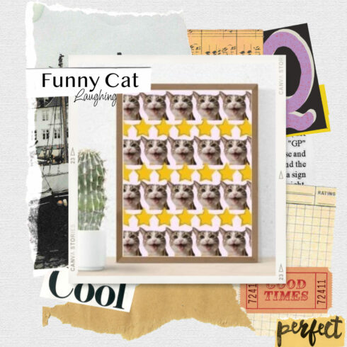 Funny Cat Laughing Seamless Pattern.
