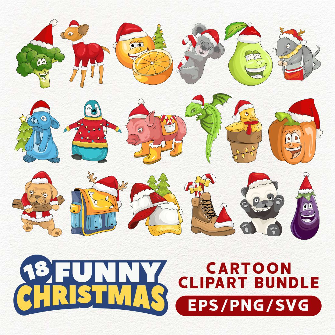 Funny Christmas Cartoon Clipart Sublimation Bundle cover image.
