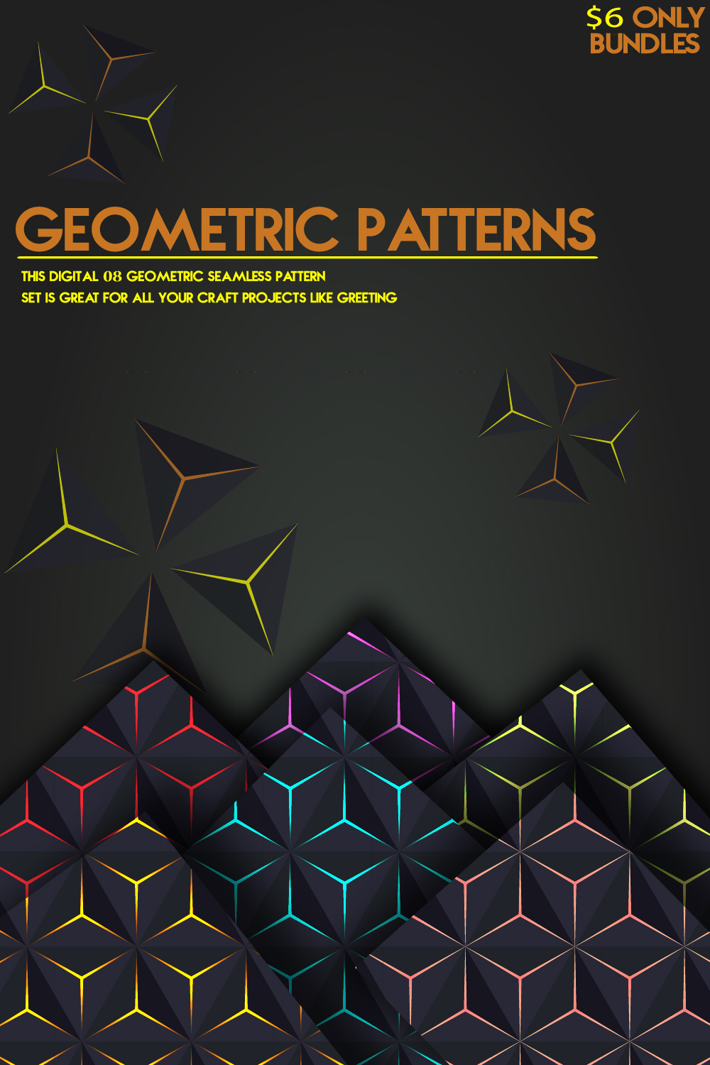 Geometric 3D Seamless Patterns pinterest image.