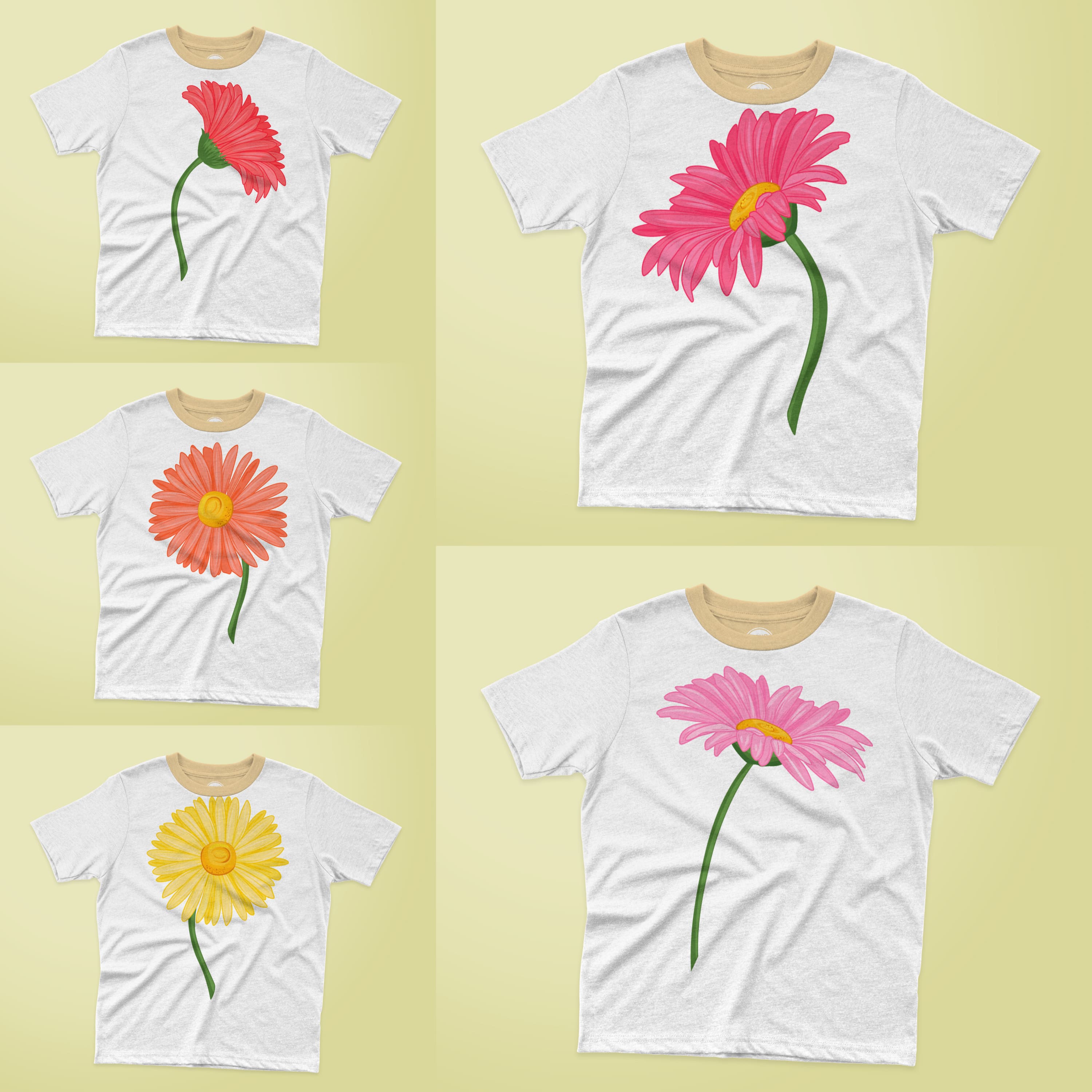 There are so many flowers designs with t-shirts.
