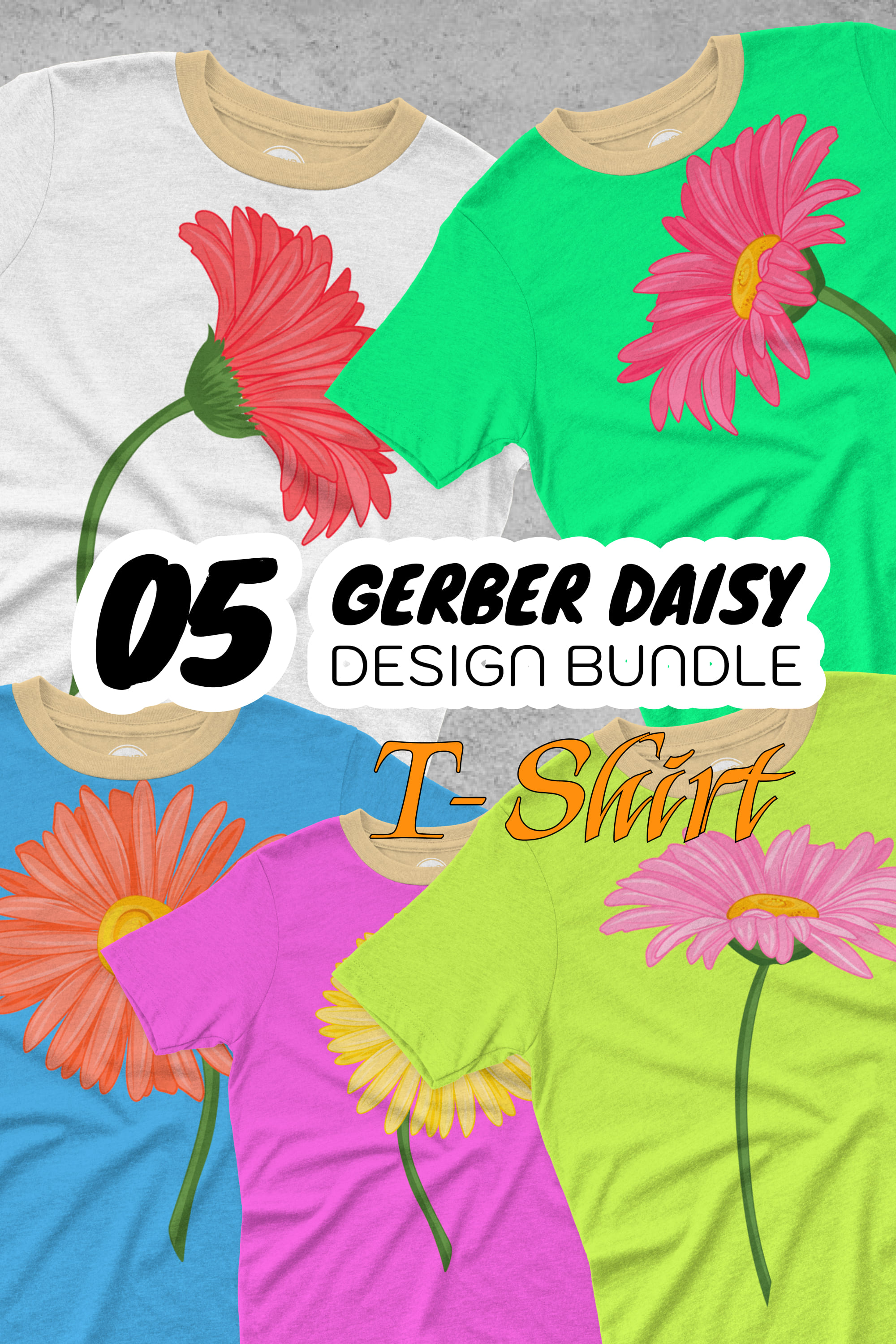Gerber Daisy T-shirt Designs Bundle - pinterest image preview.