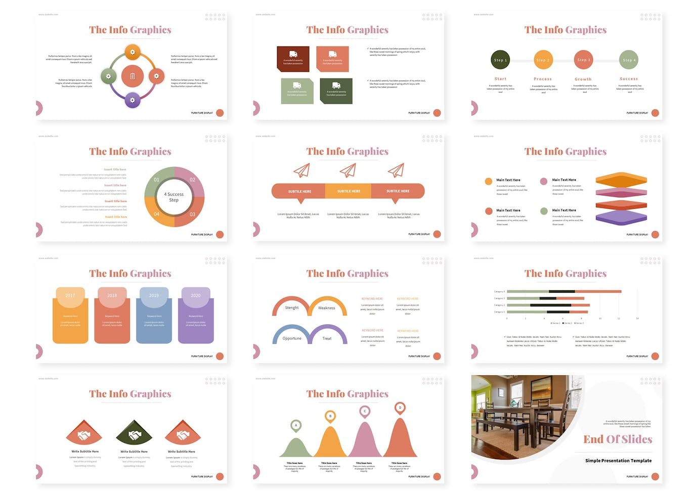 Bundle with elegant slides diagrams presentation template.