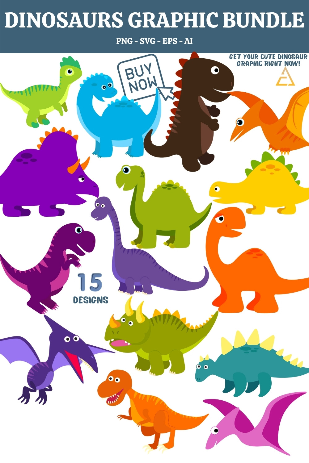 Dinosaurs Clipart Editable Set pinterest image.