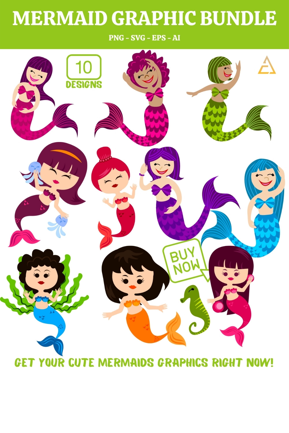 Mermaids Editable Clipart Set pinterest image.