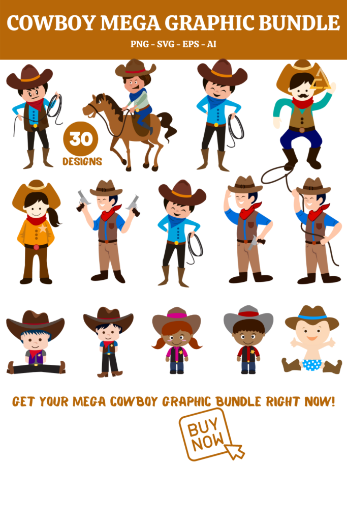 30 Cowboys Editable Clipart Set - Masterbundles