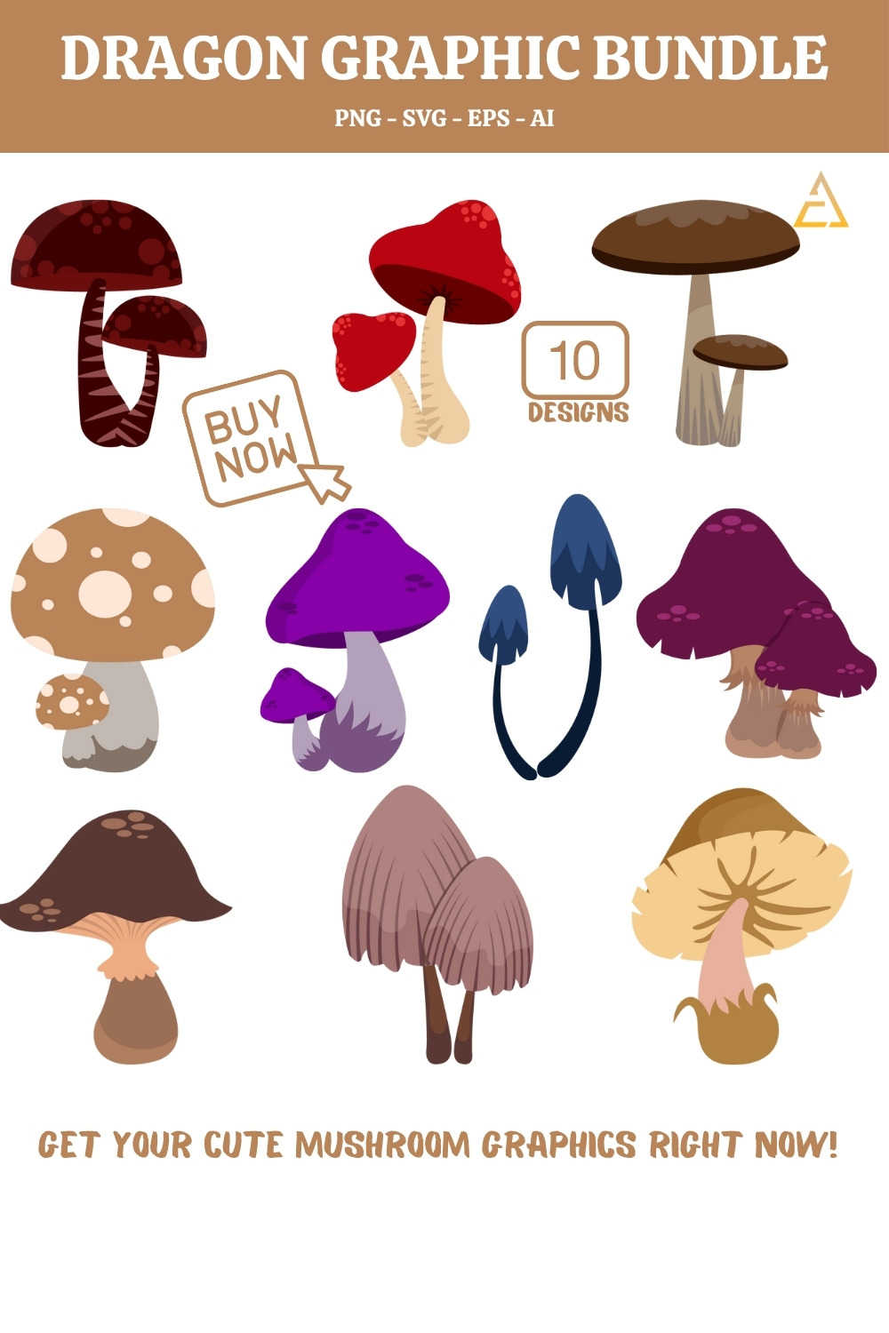 Mushroom Editable Clipart Set pinterest image.