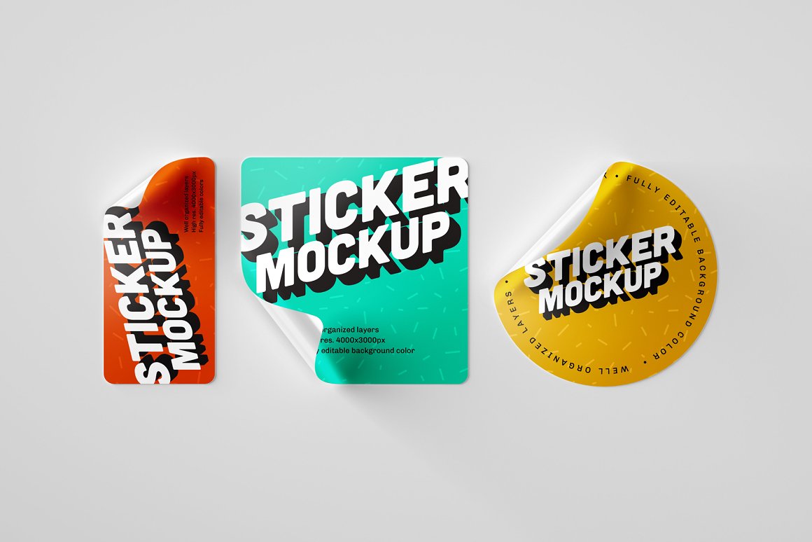 Images of wonderful glossy stickers in various shapes.