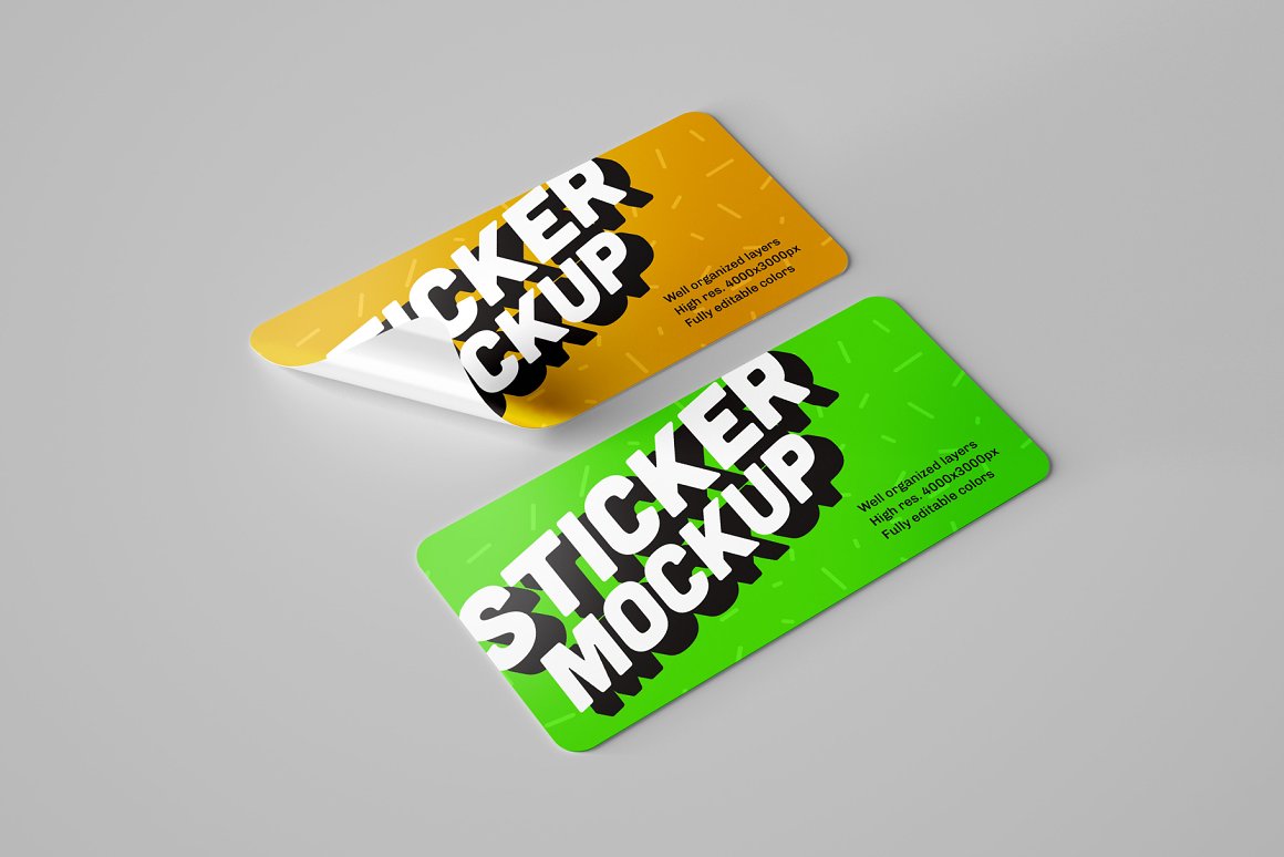 Images of lovely glossy rectangular stickers.